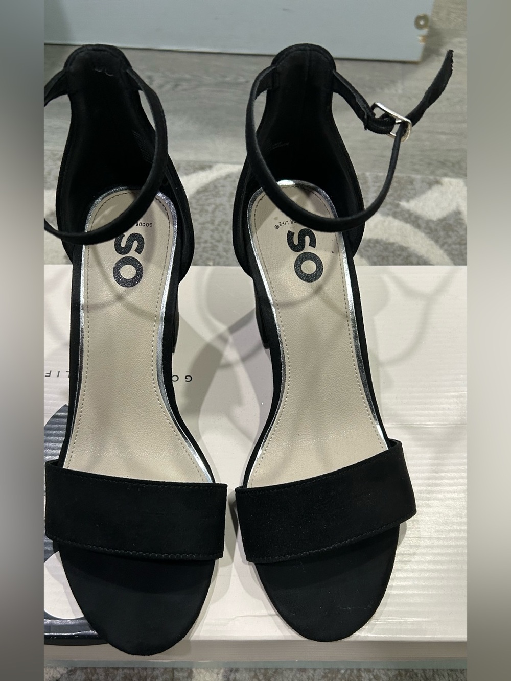 SO Black Suede Ankle-Strap Block Heel Sandals
